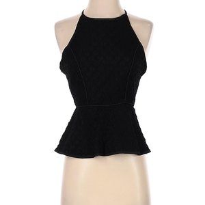 Tobi sz S open back sleeveless peplum halter solid black lace women top